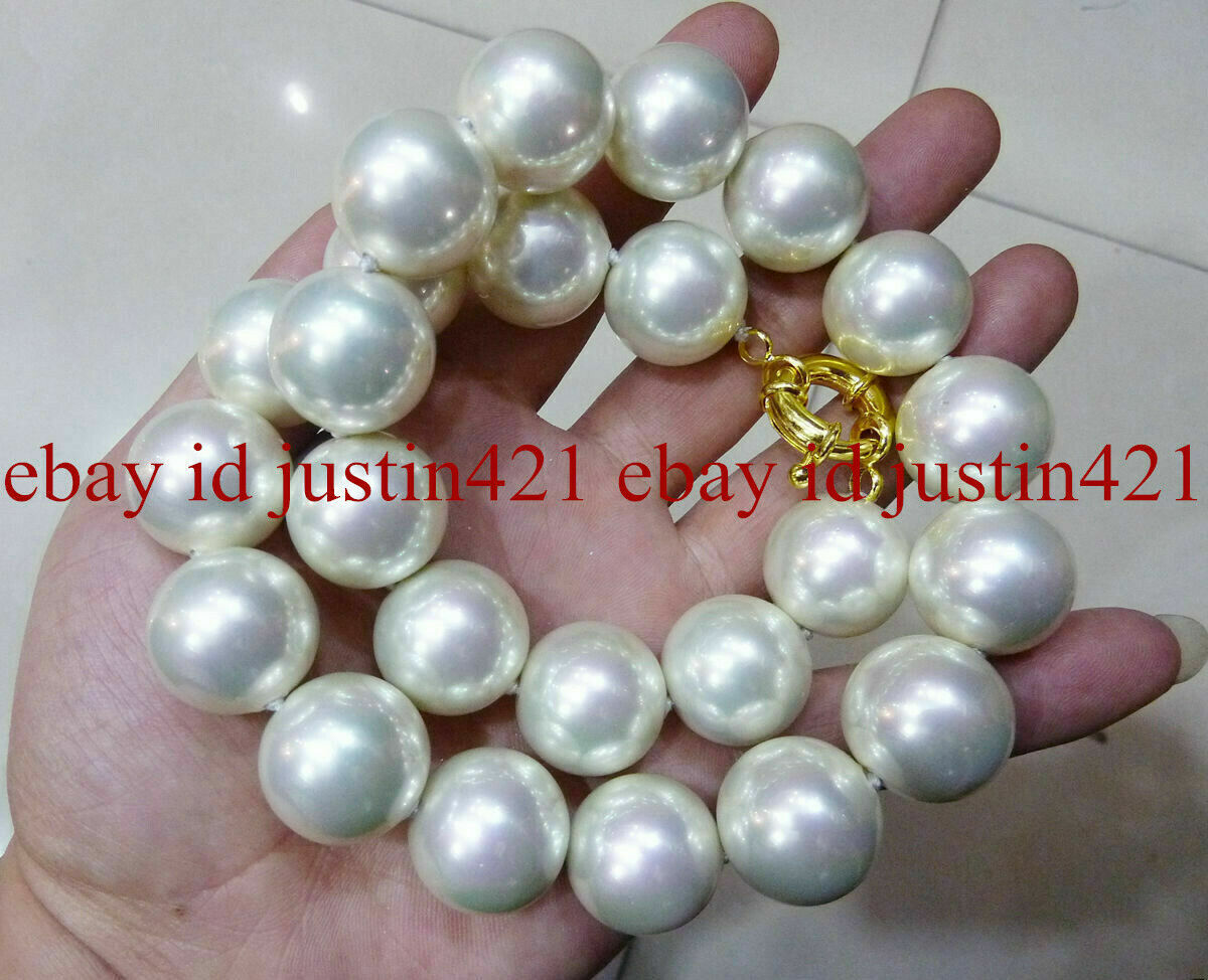 8mm 10mm 12mm 14mm 16mm 18mm 20mm White South Sea Shell Pearl Necklace 18” AAA