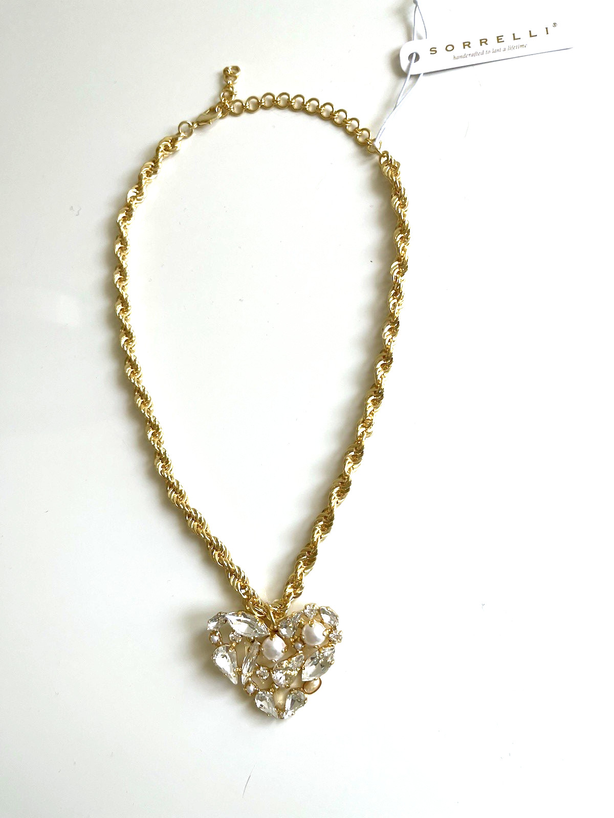 Sorrelli Chunky Crystal Heart Pendant Necklace in Modern Pearl NWT $150.00