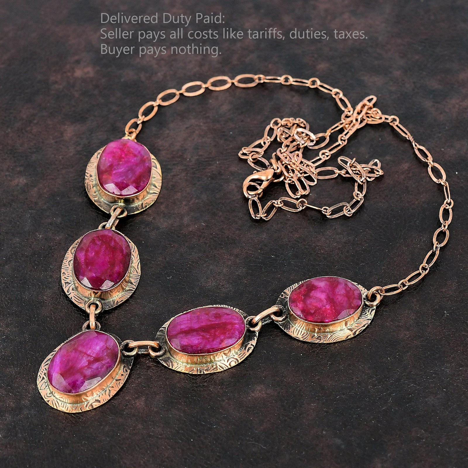 Copper Oval Kashmir Rubi Stone Mother Anniversary Art Deco Birthday New Necklace