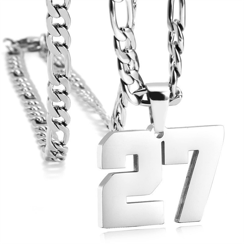 #00-#99 SPORTS FOOTBALL NUMBER Pendant Charm / 24IN STAINLESS CHAIN NECKLACE