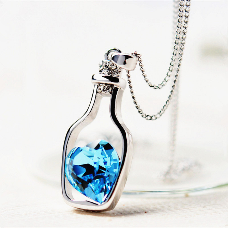 Women’s Fashion Jewelry Necklace Love Drift Bottle Wine Pendant Blue Pink 14-4