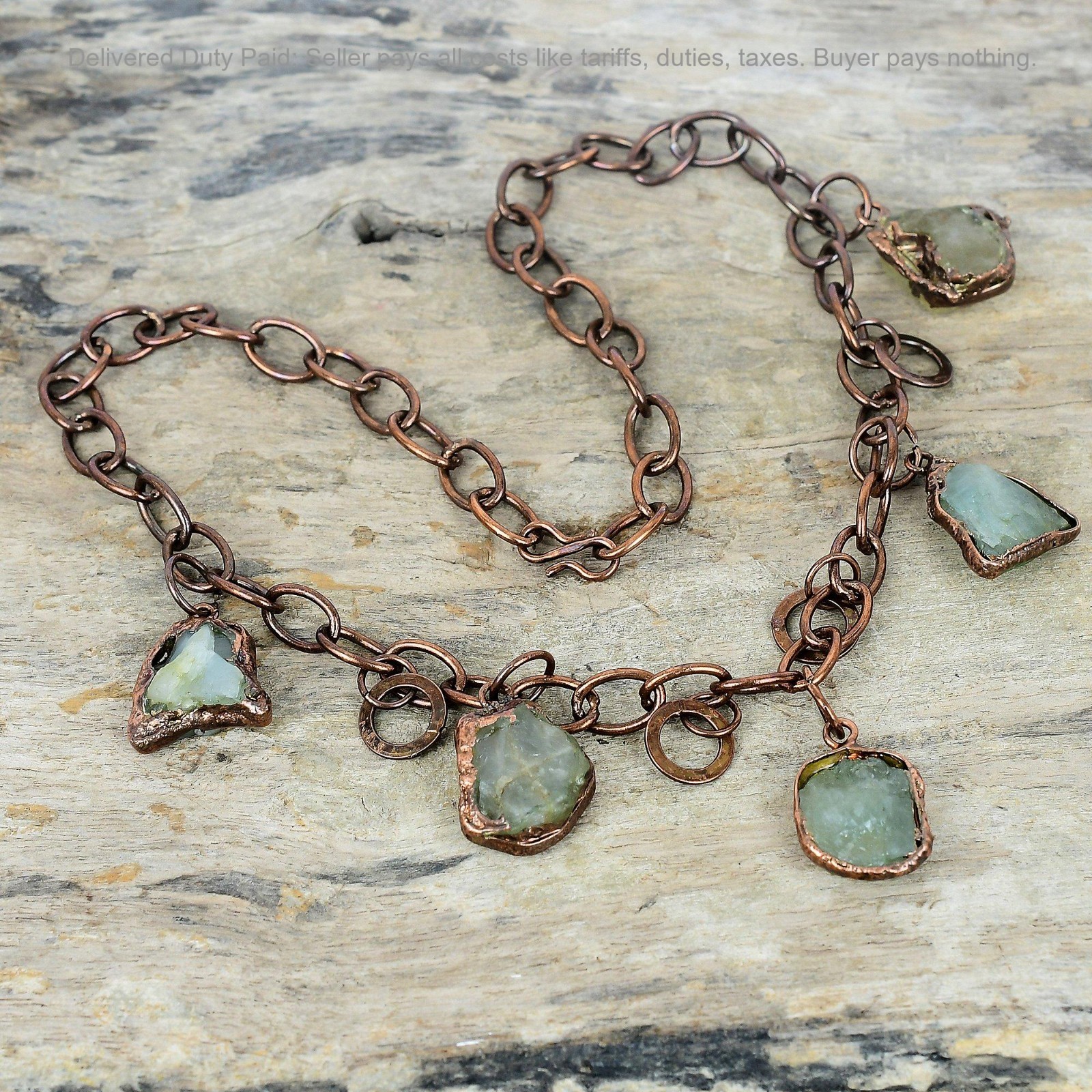 Copper Natural Aquamarine Rough Wedding Chain Electroformed March Birth Necklace