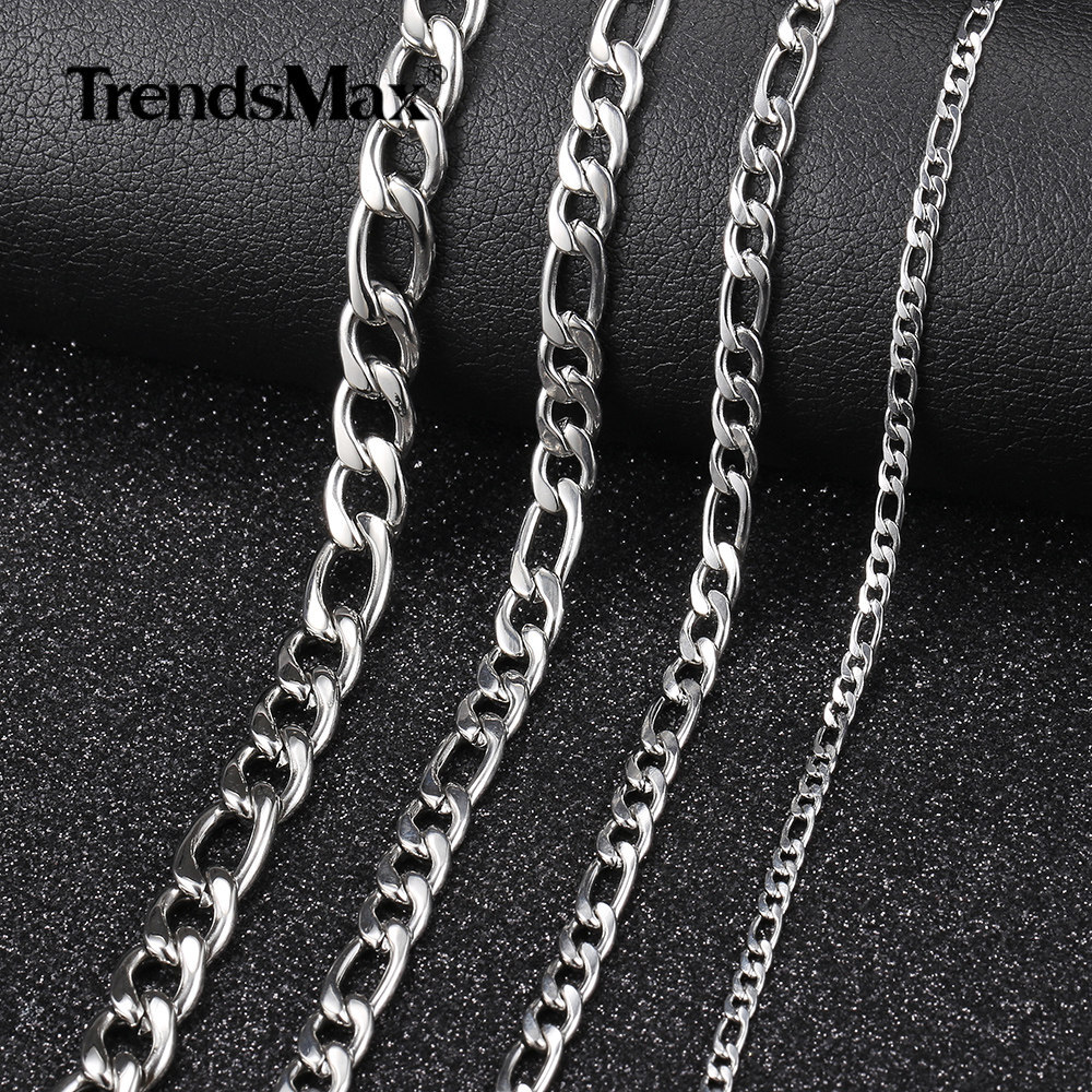 3/5/7/9mm Stainless Steel Figaro Chain Necklace Men Women Link Jewelry 16″-30″