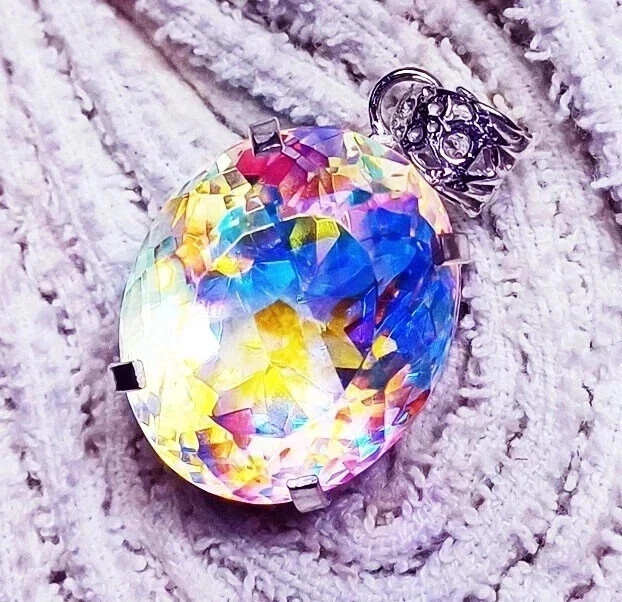 A+ Natural Mystic Topaz Rainbow Pendant 78 Ct Oval 925 Sterling Silver MR Gems