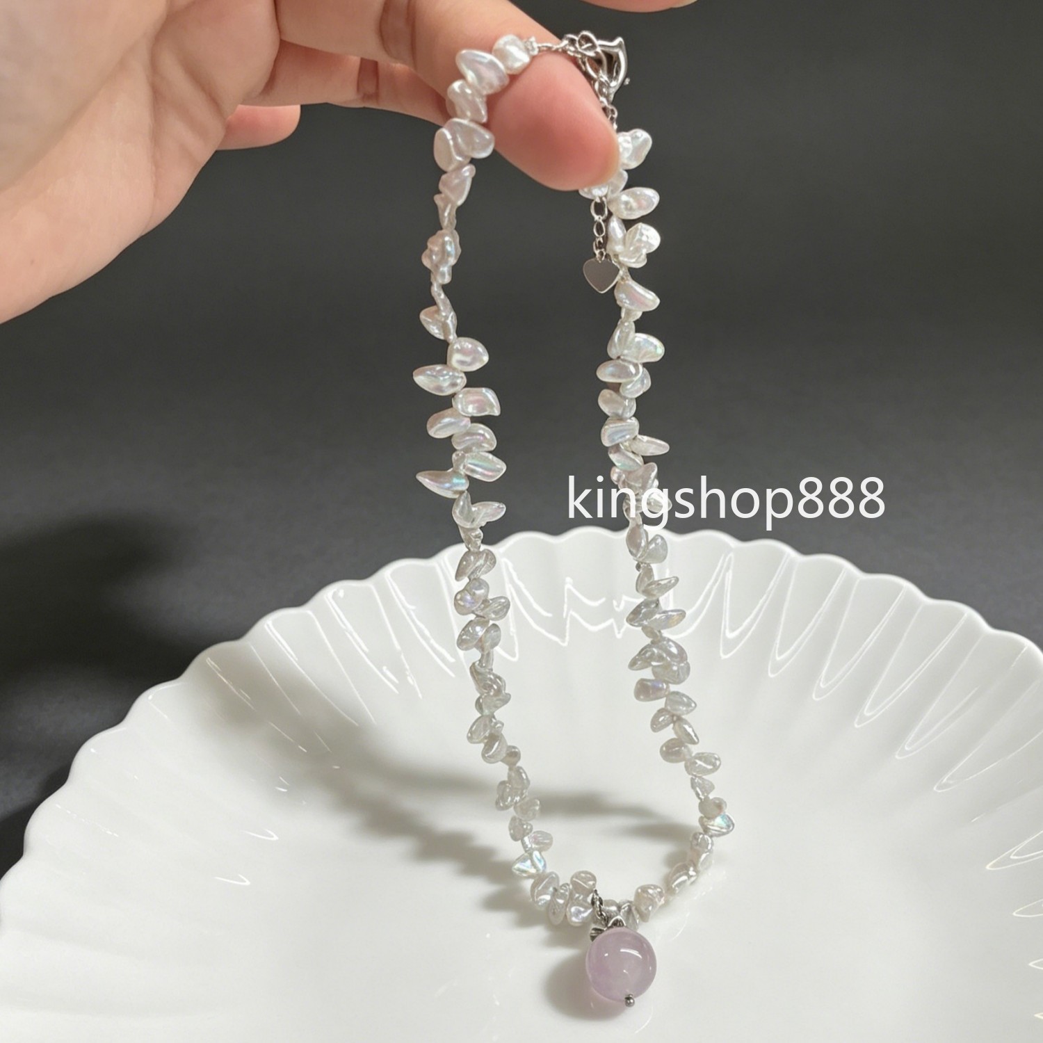 Natural Keshi Petal Mini Baroque Pearl Necklace Crystal Quartz Pendant Necklace