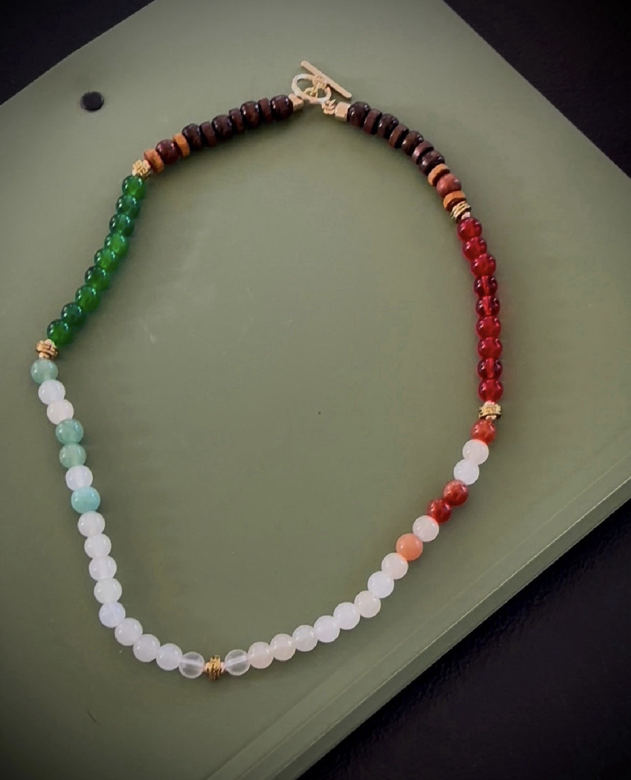Latin Style beaded Necklace, natural Stone w/ Toggle Clasp.