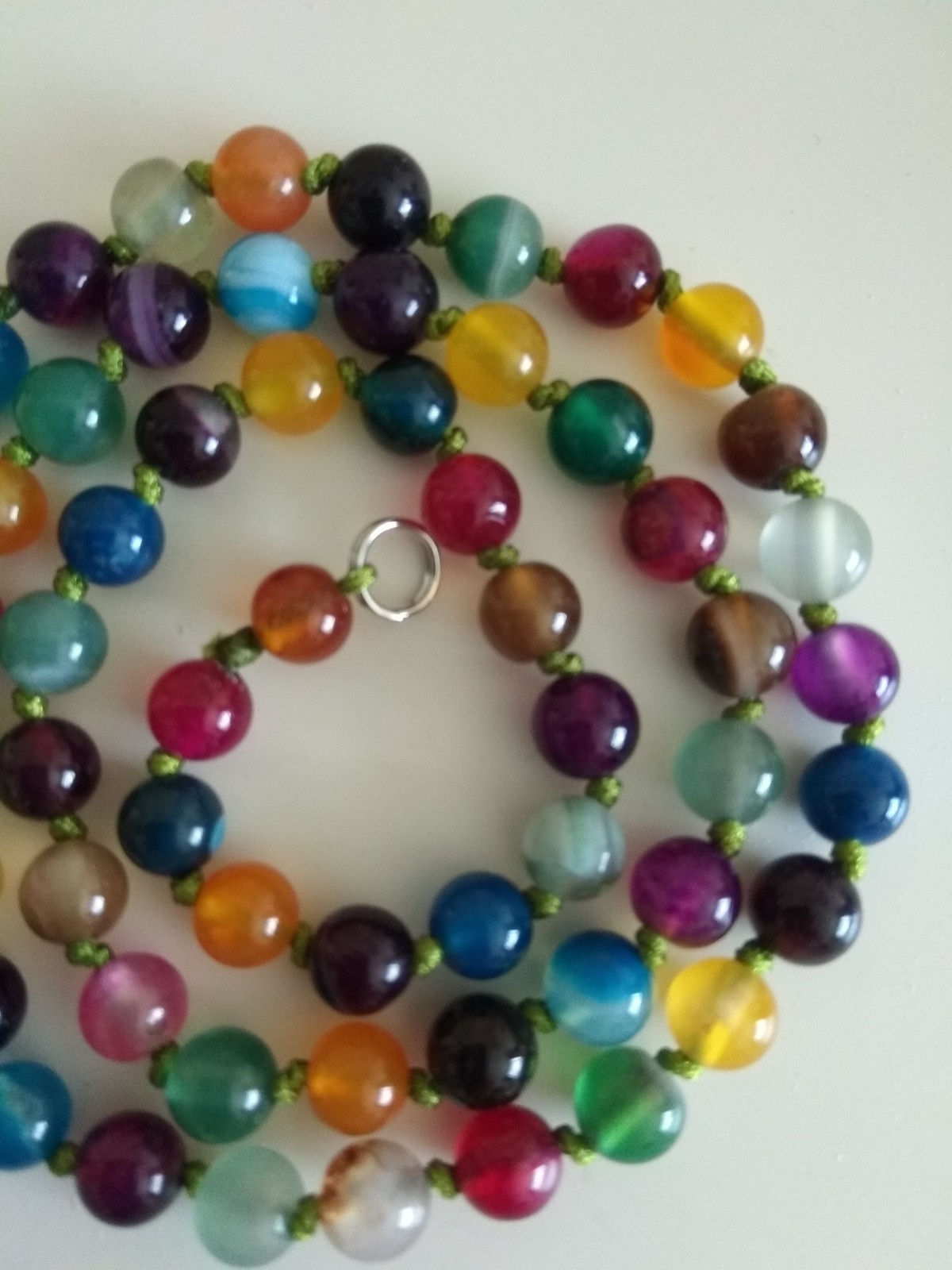 Natural 6mm multi-coloured striped agate gemstone beads necklace 17″-439-79