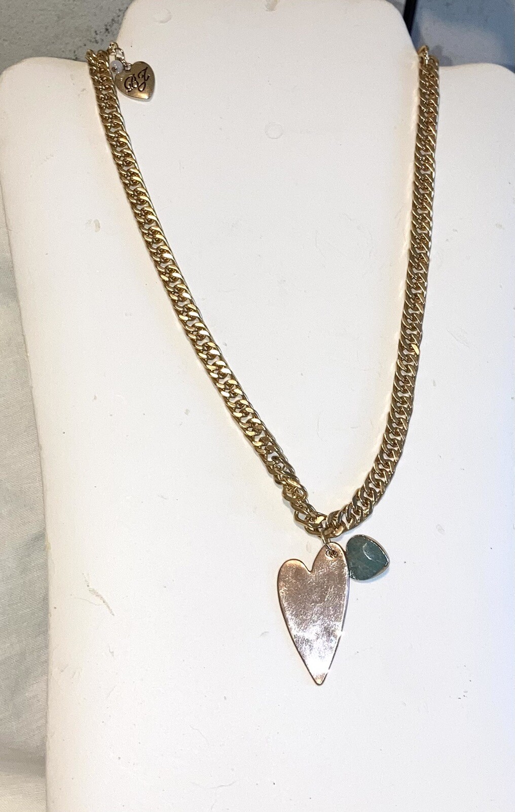 Betsey Johnson Modern asymetrical heart Necklace new gold pink