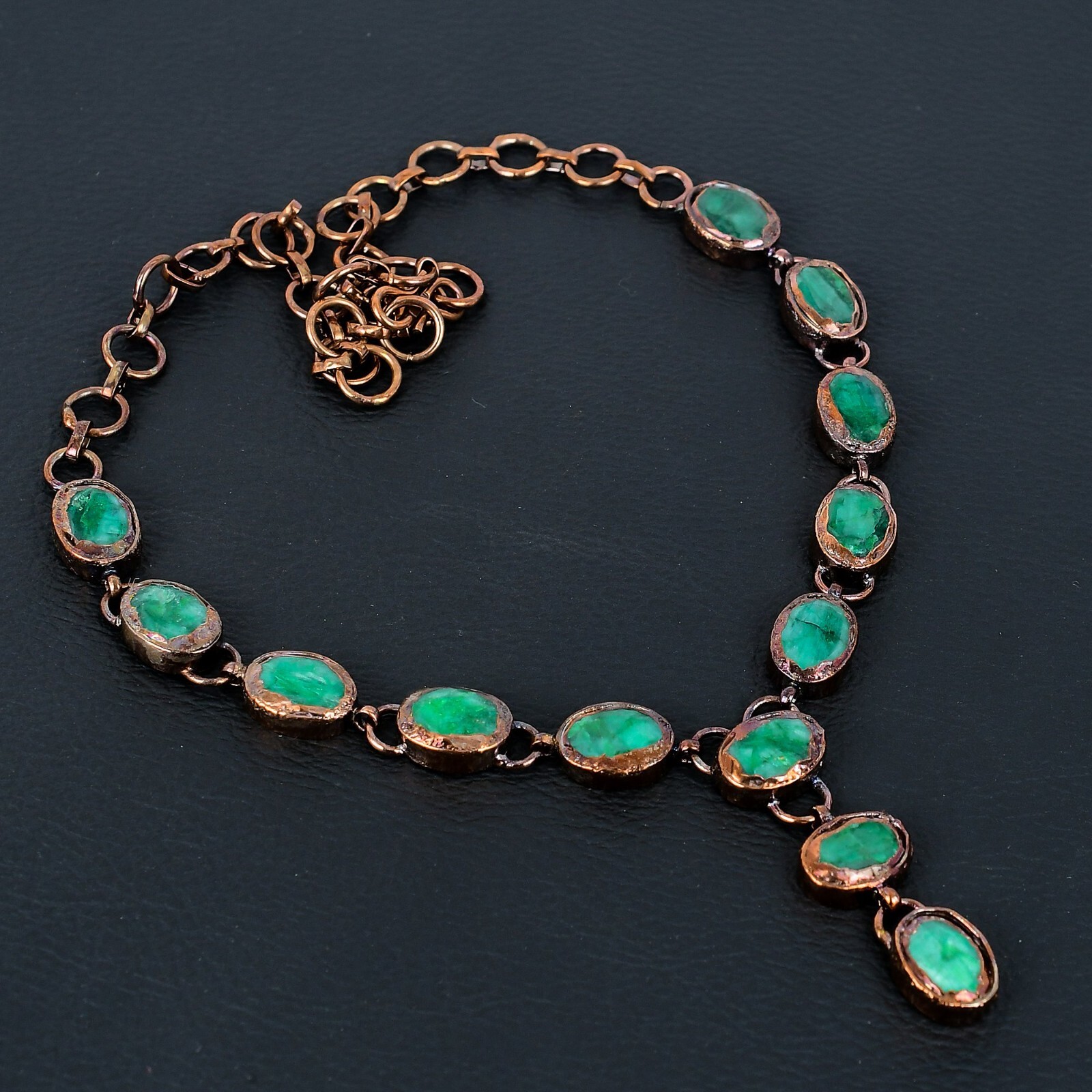 Emerald Handmade Gemstones Copper Electroformed Oval Shape Necklace Jewelry