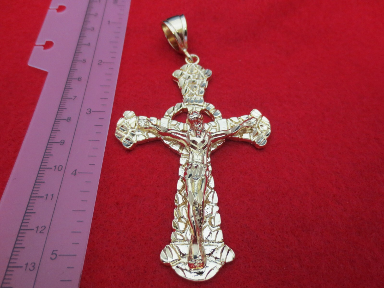 14KT GOLD EP HUGE CRUCIFIX CROSS 4+ INCHES CHARM W/24″ 5MM ROPE CHAIN-9252