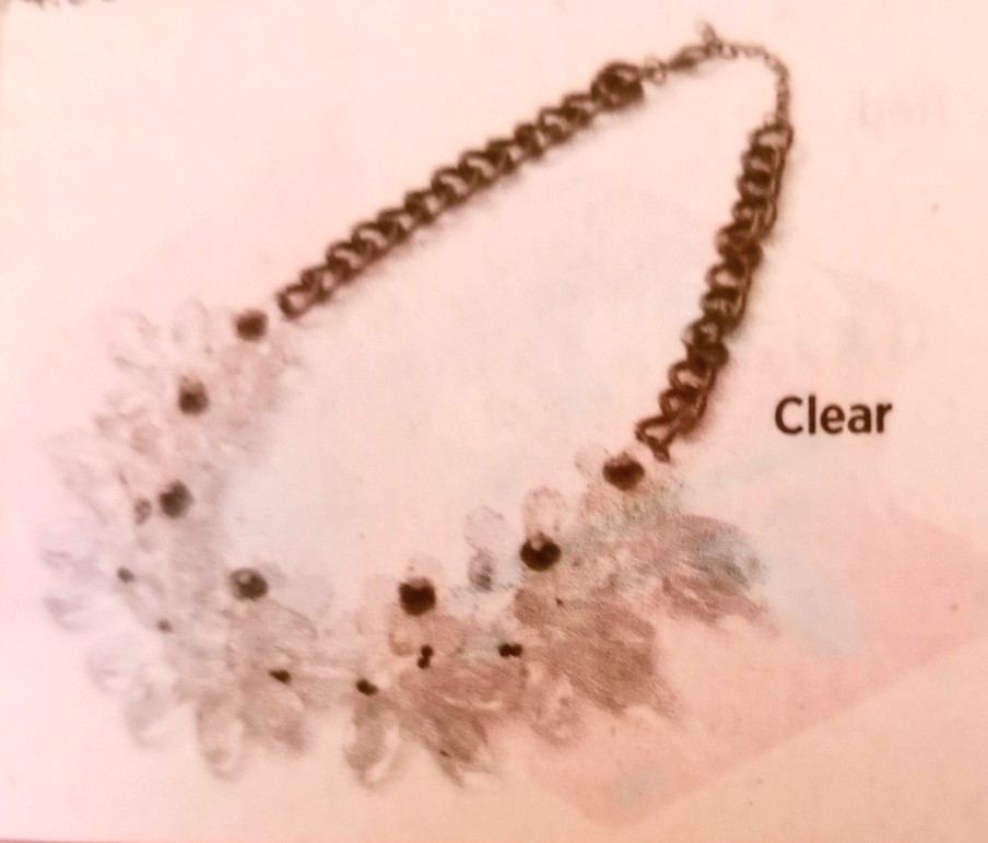 WOMENS BOLD FLORAL CLUSTER NECKLACE/BRAND NEW/ COLOR: CLEAR LUCITE/BLACK ACCENTS