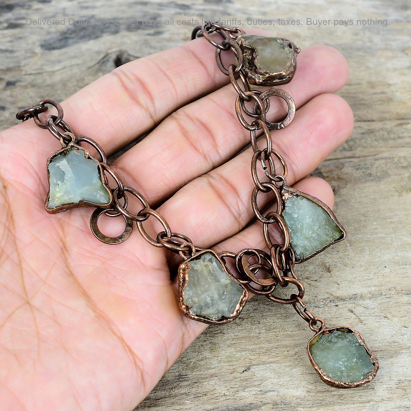 Copper Natural Aquamarine Rough Wedding Chain Electroformed March Birth Necklace