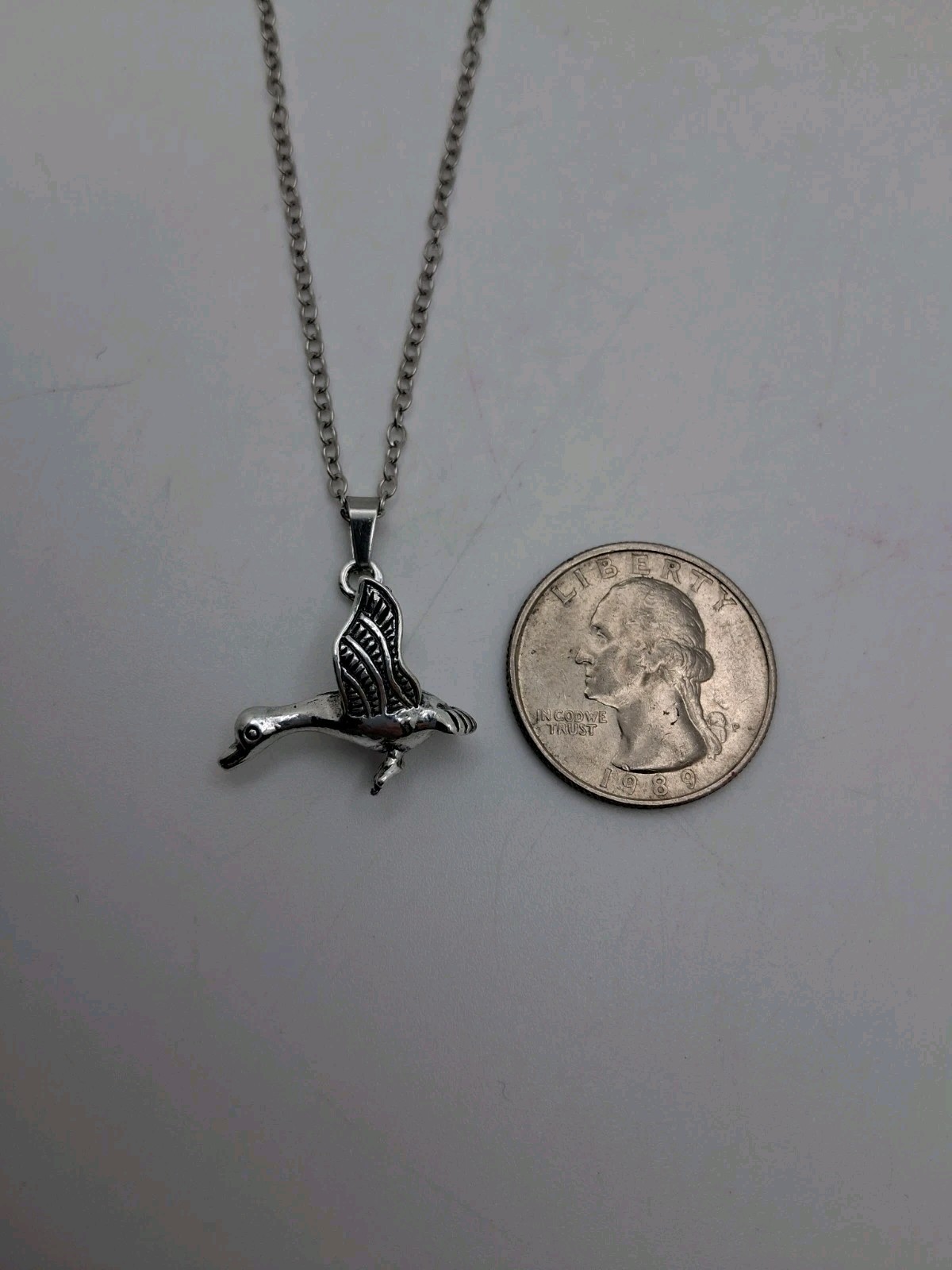 Goose Bird 3D Pendant Necklace Waterfowl Nature Wildlife Antique Silvery Toned
