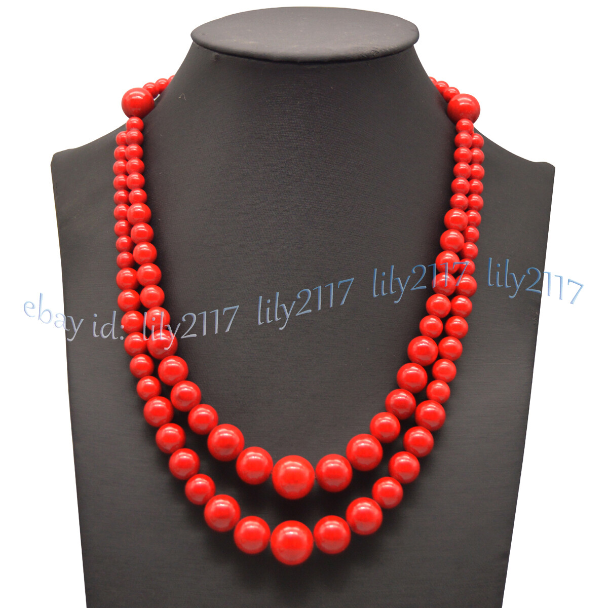Natural 2 Rows 6-14mm South Sea Red Coral Round Gemstone Beads Necklace 18-20”
