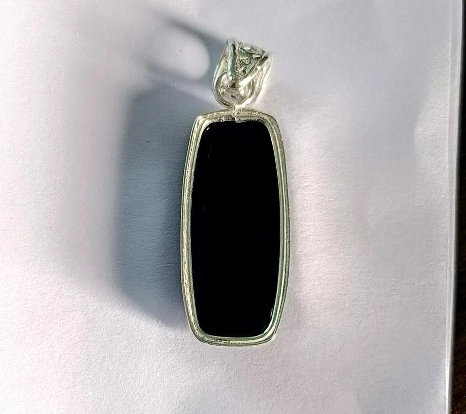 42.35 Ct Natural Black Onyx Emerald Cut Sterling Silver Pendant Certified Gems