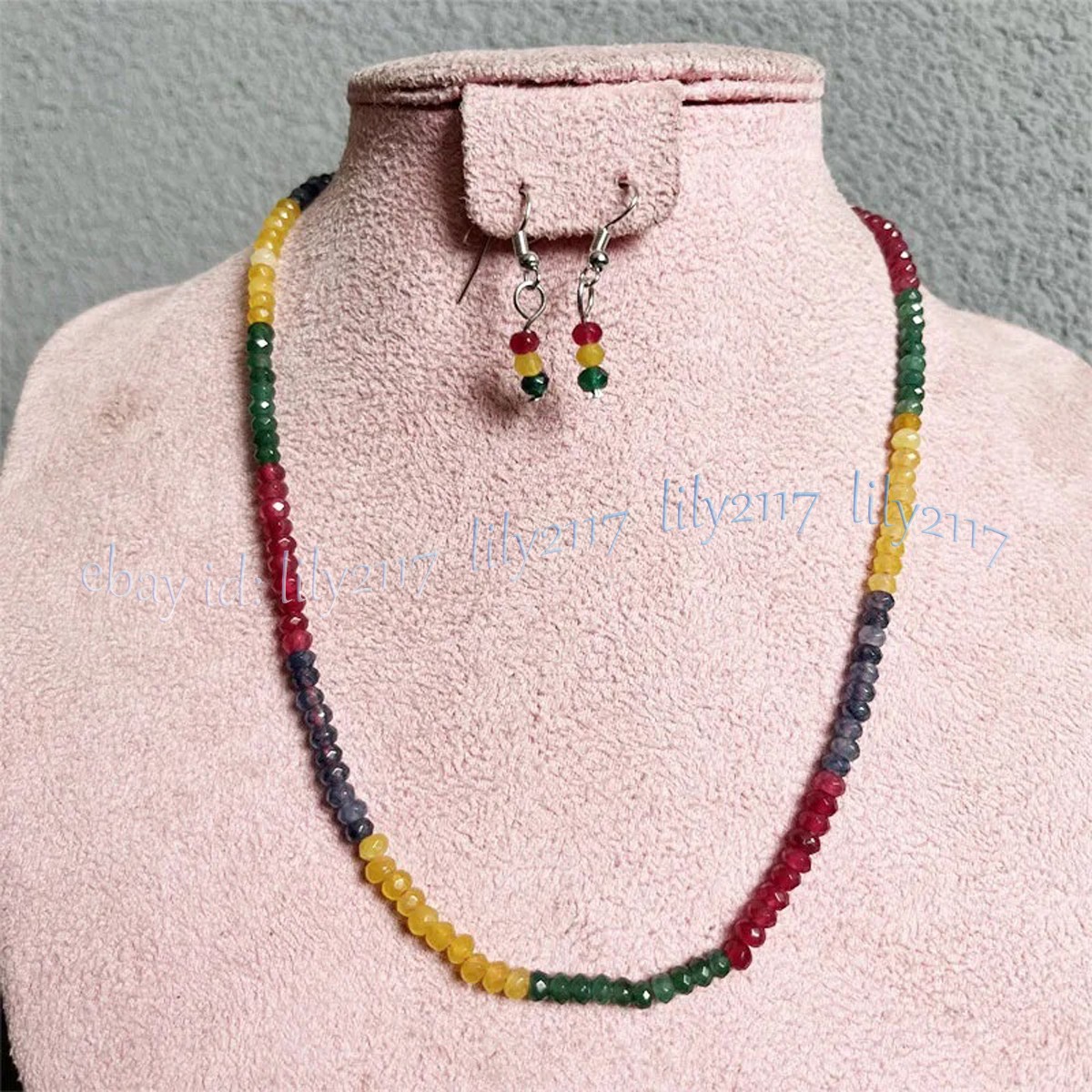 Faceted 2x4mm Natural Gemstone Rondelle Beads Necklace Earrings Set 14-36”