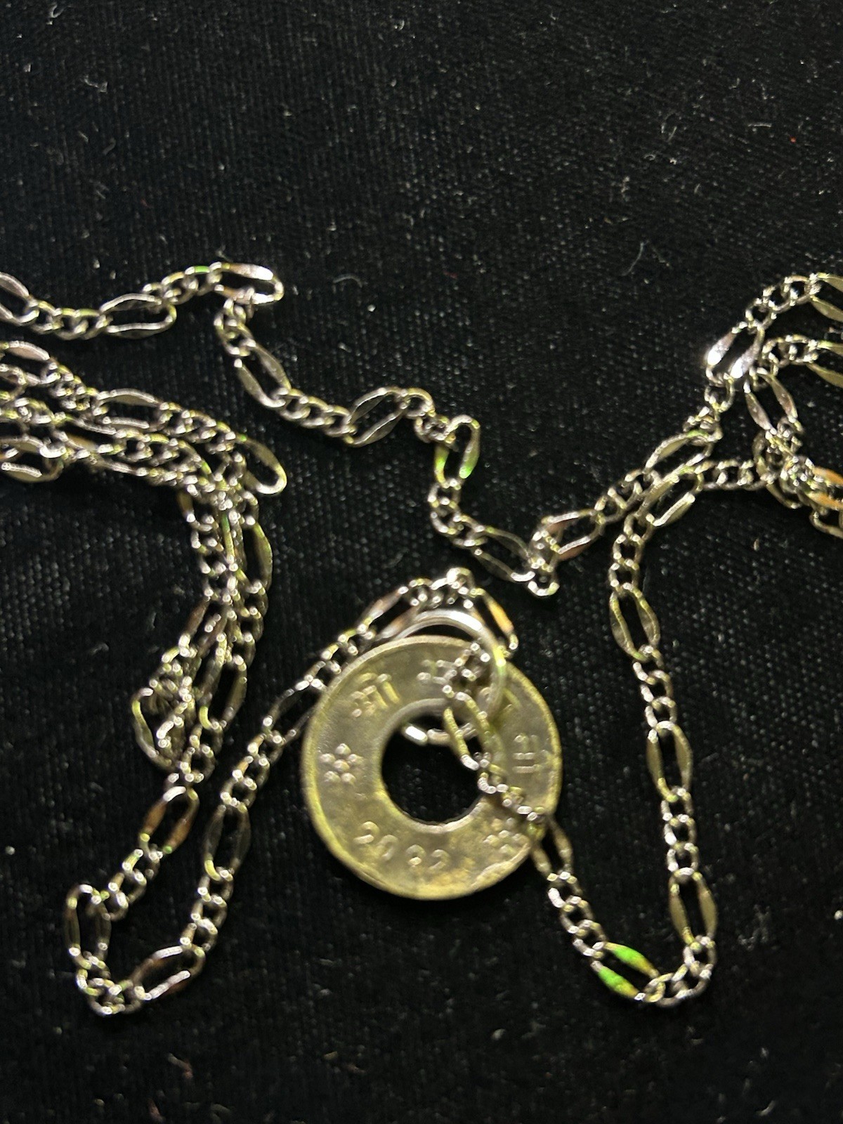 Nepal, 4 Polisa Coin Necklace 1955, W/ 22 Inch Stainless Steel Chain