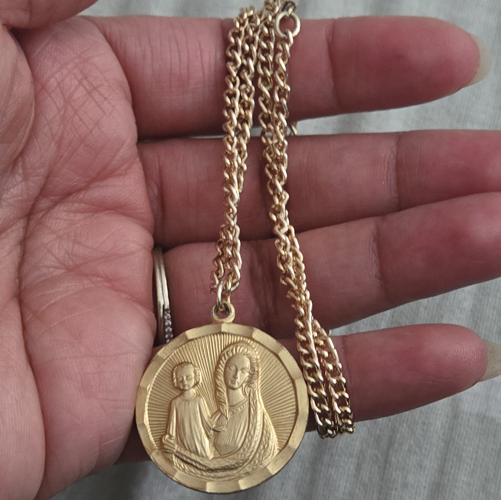 Vintage Necklace Chain Gold Tone Pendant Mother Mary Germany Match Religious