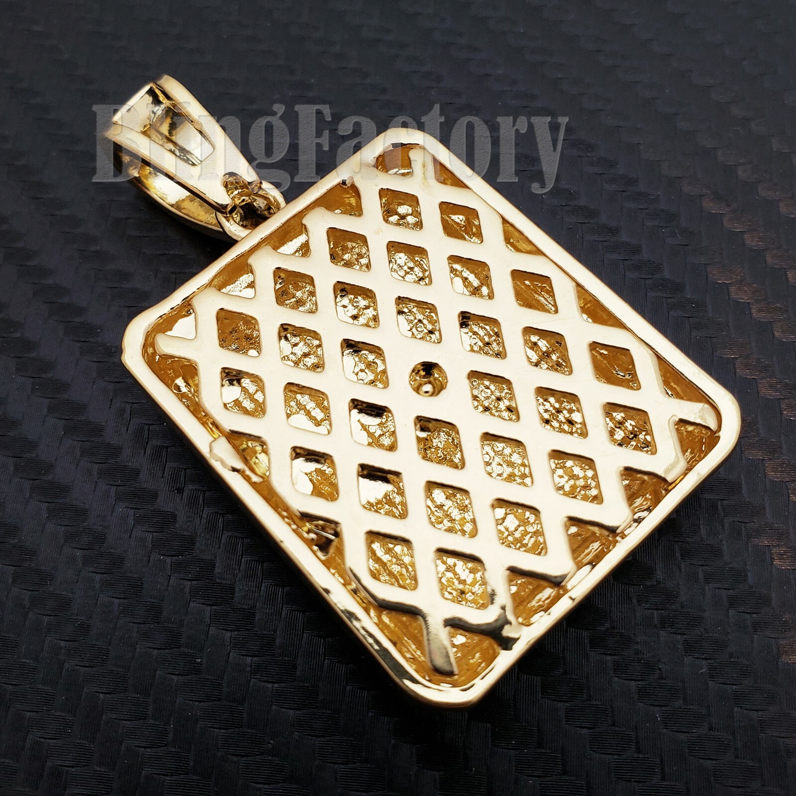 HIP HOP FULL ICED CUBIC ZIRCONIA GOLD PLATED BLING SQUARE DOG TAG CHARM PENDANT