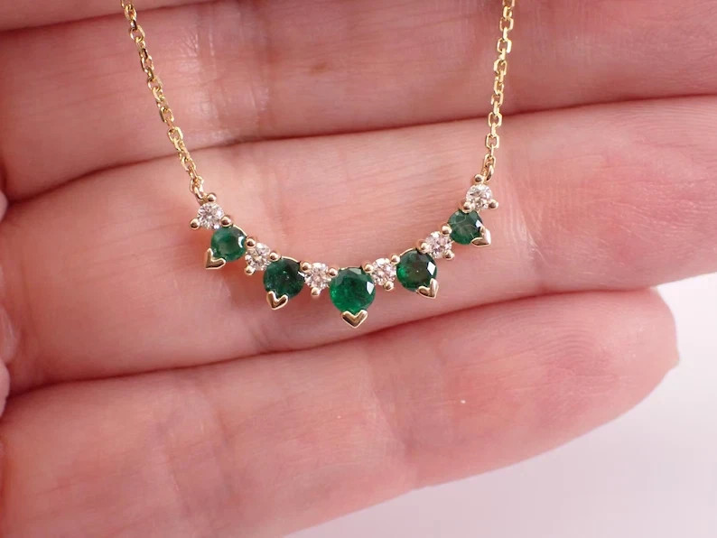 1.75Ct Simulated Emerald & Diamond Curved Bar Pendant Necklace 14k Gold Plated