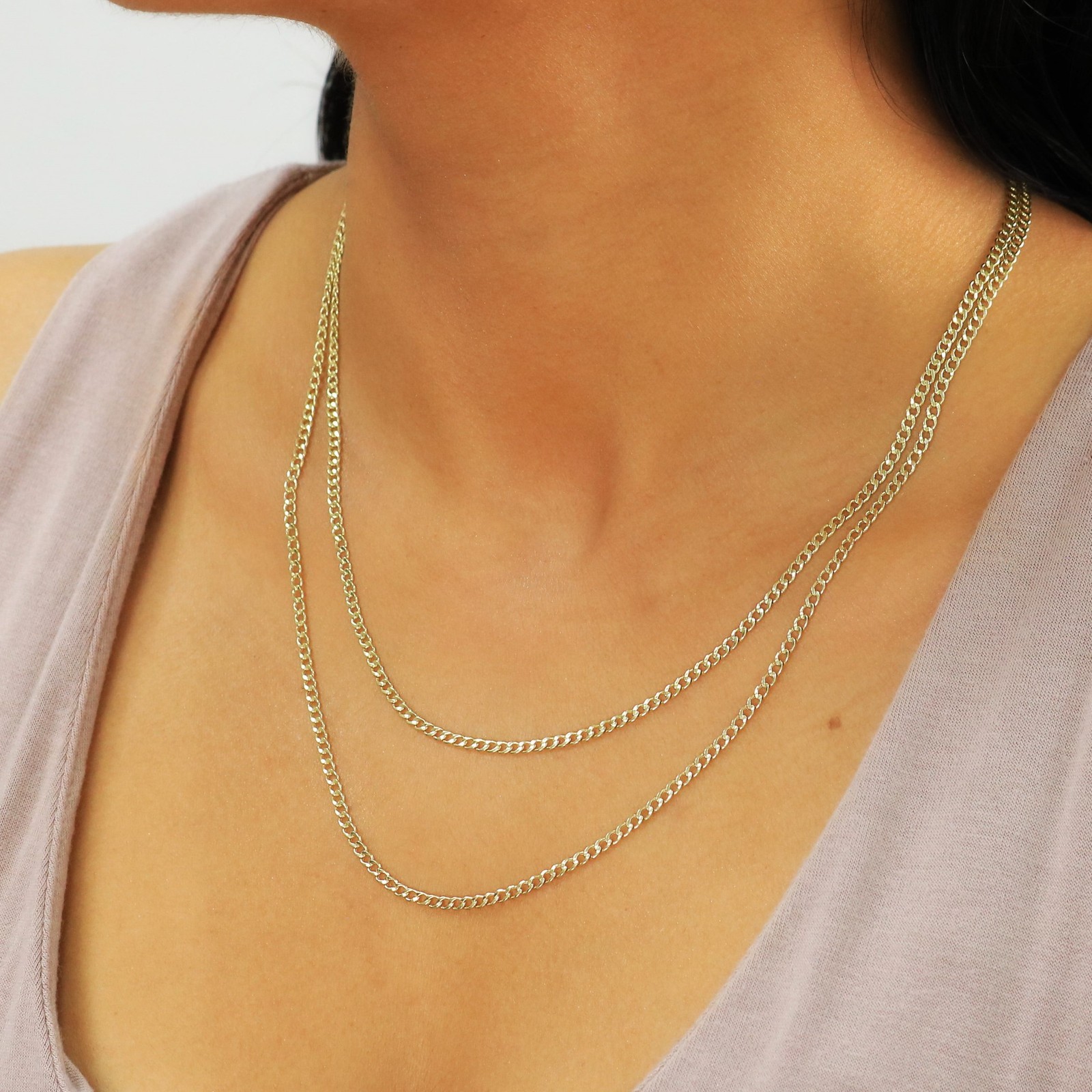 14K Yellow Gold 2.5mm Italian Cuban Curb Chain Link Necklace Mens Women 16″- 26″