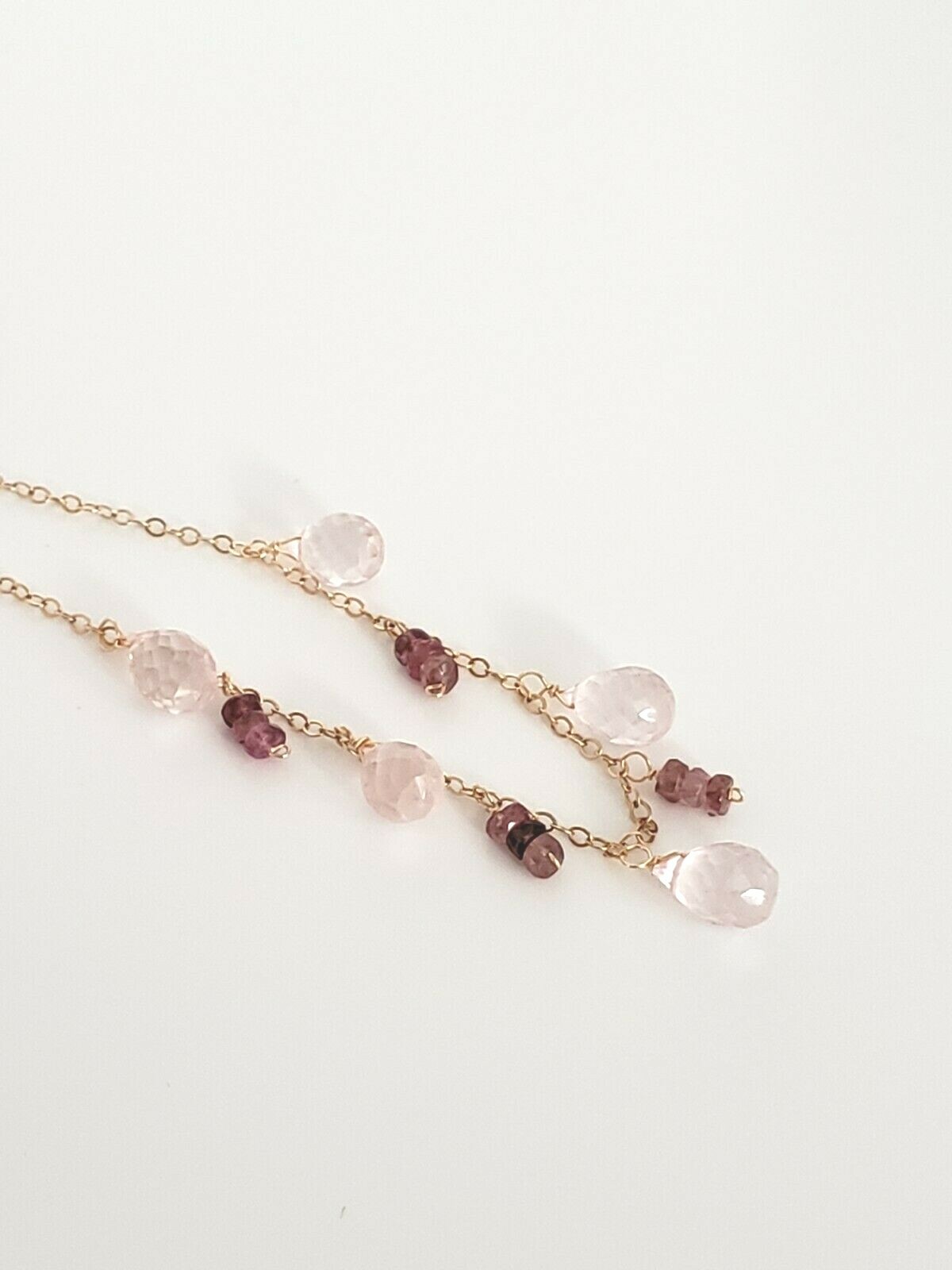 14k Yellow Gold Filled Rose Quartz and Pink Tourmaline Chain Necklace 16″ – 18″
