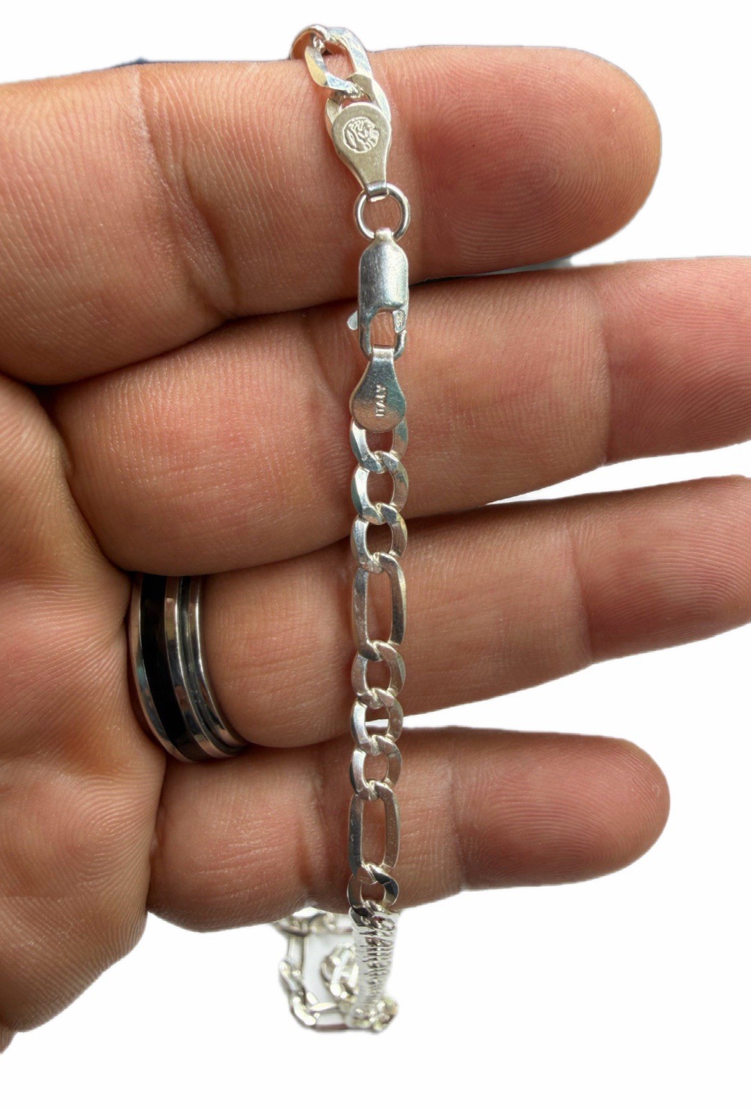 925 Italian Sterling Silver 5mm Figaro Chain Necklace 26in Lobster Clasp.