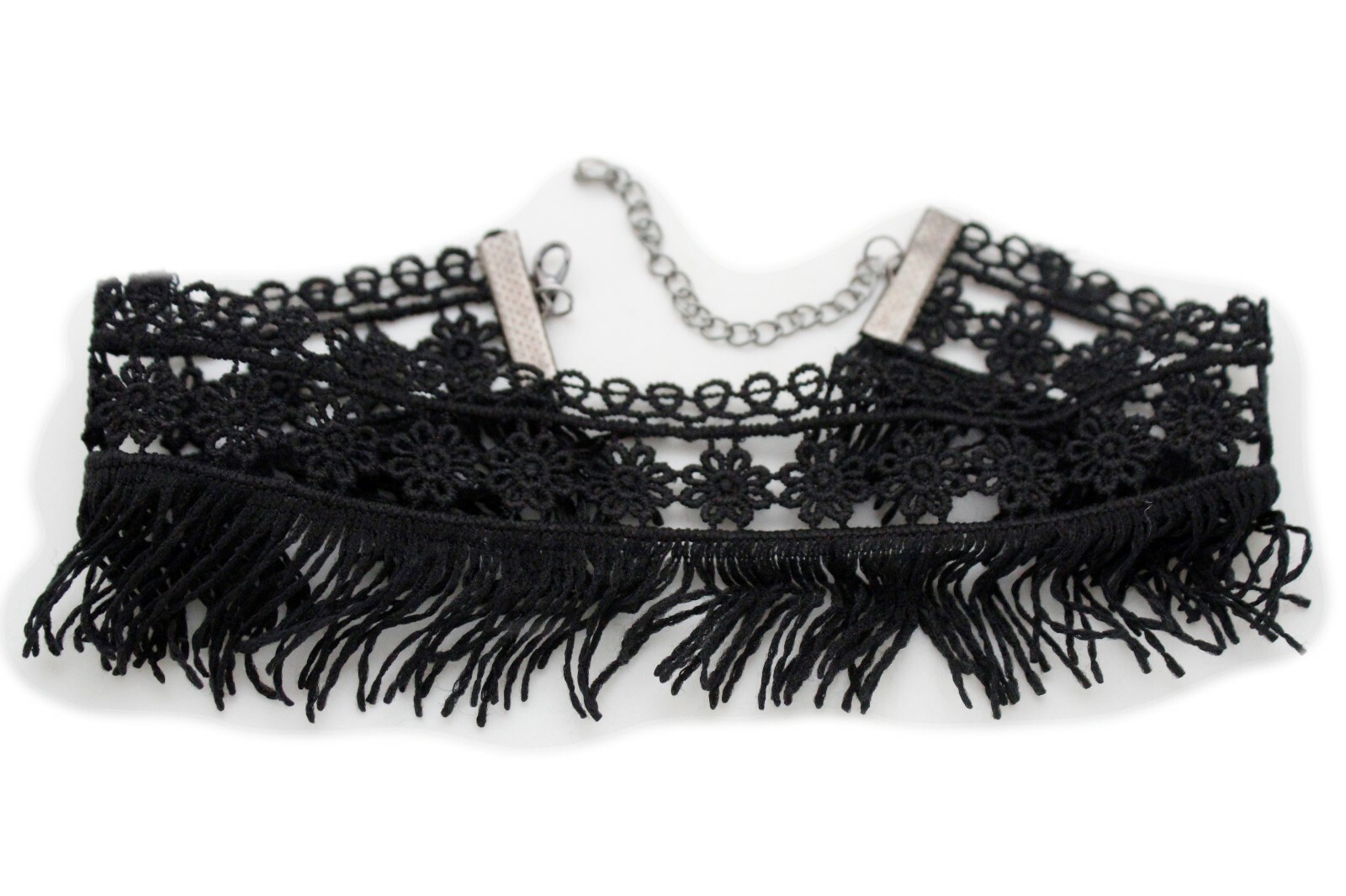 Women Tassel Strand Fringes Cool Style Fashion Black Fabric Choker Necklace