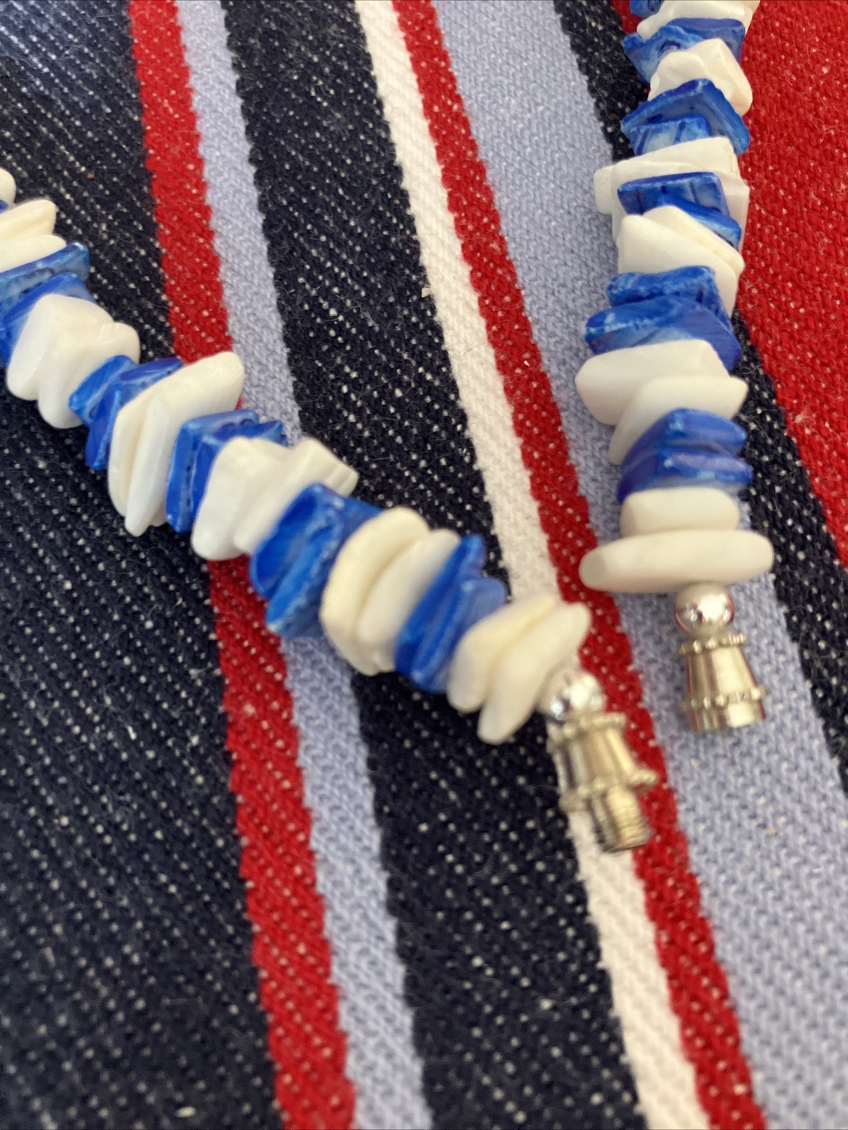 Adult Unisex Blue & White Puka Bead Necklace From Hawaii