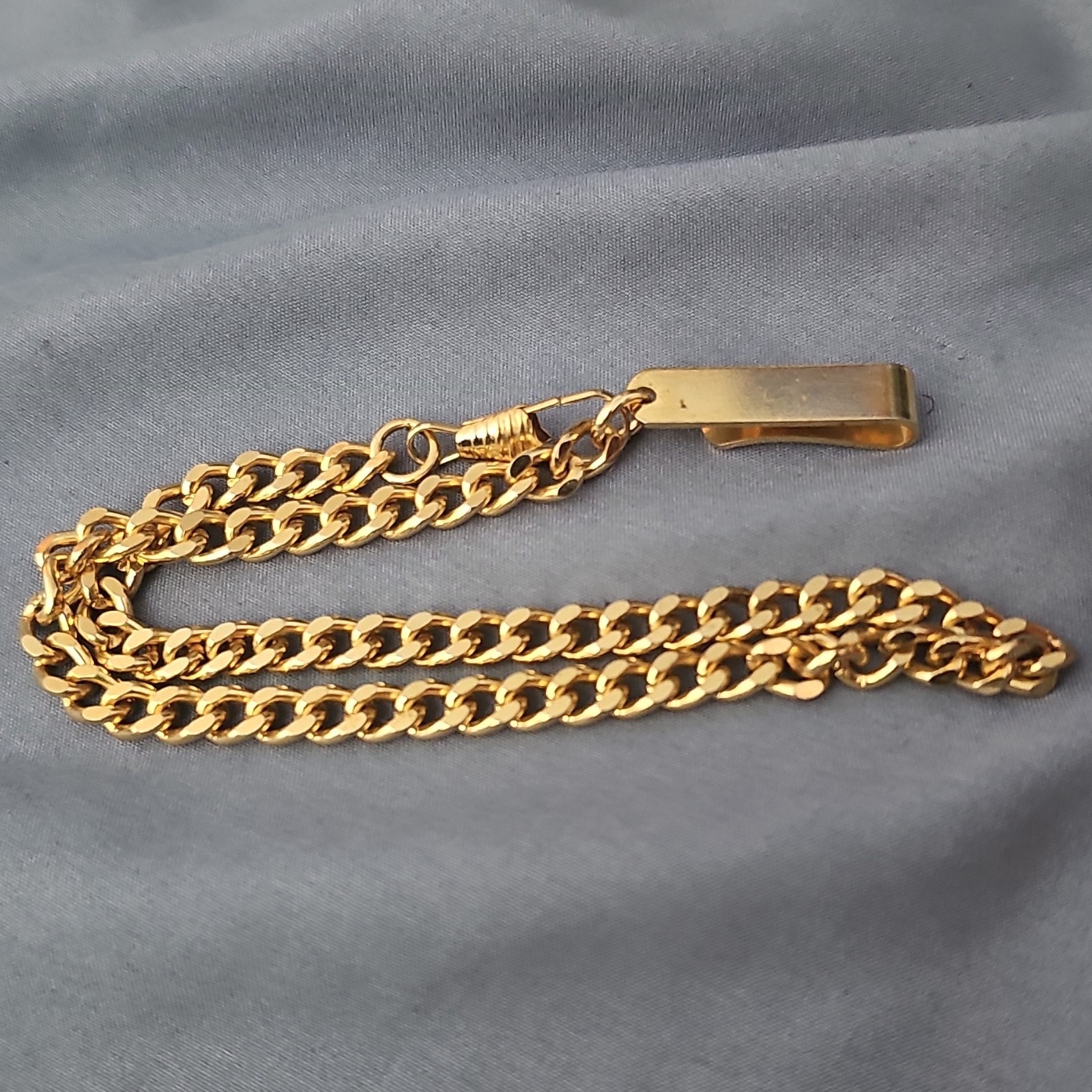 Gold Tone Curb Link Chain Necklace w/ Bar Tag Pendant, Lobster Clasp