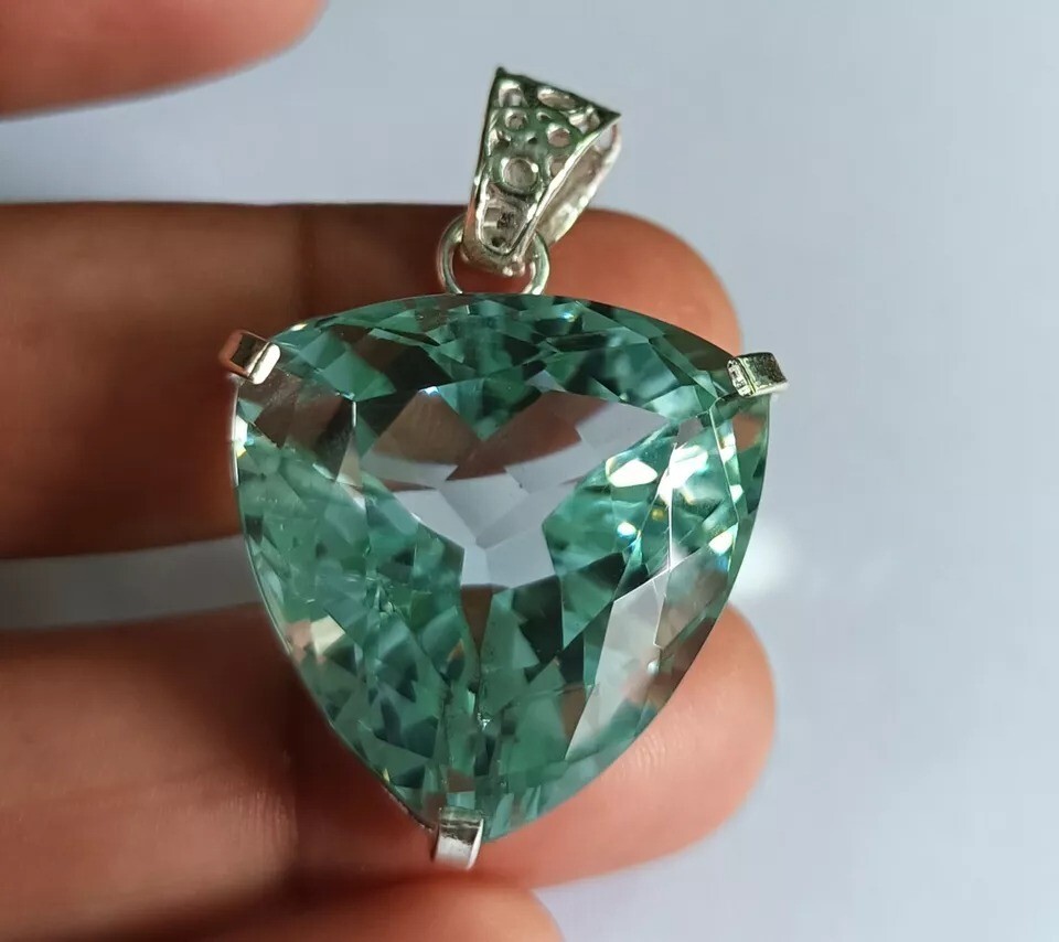 80 Ct Trillion Aquamarine Natural Topaz 925 Solid Silver Pendant Loose Gemstone