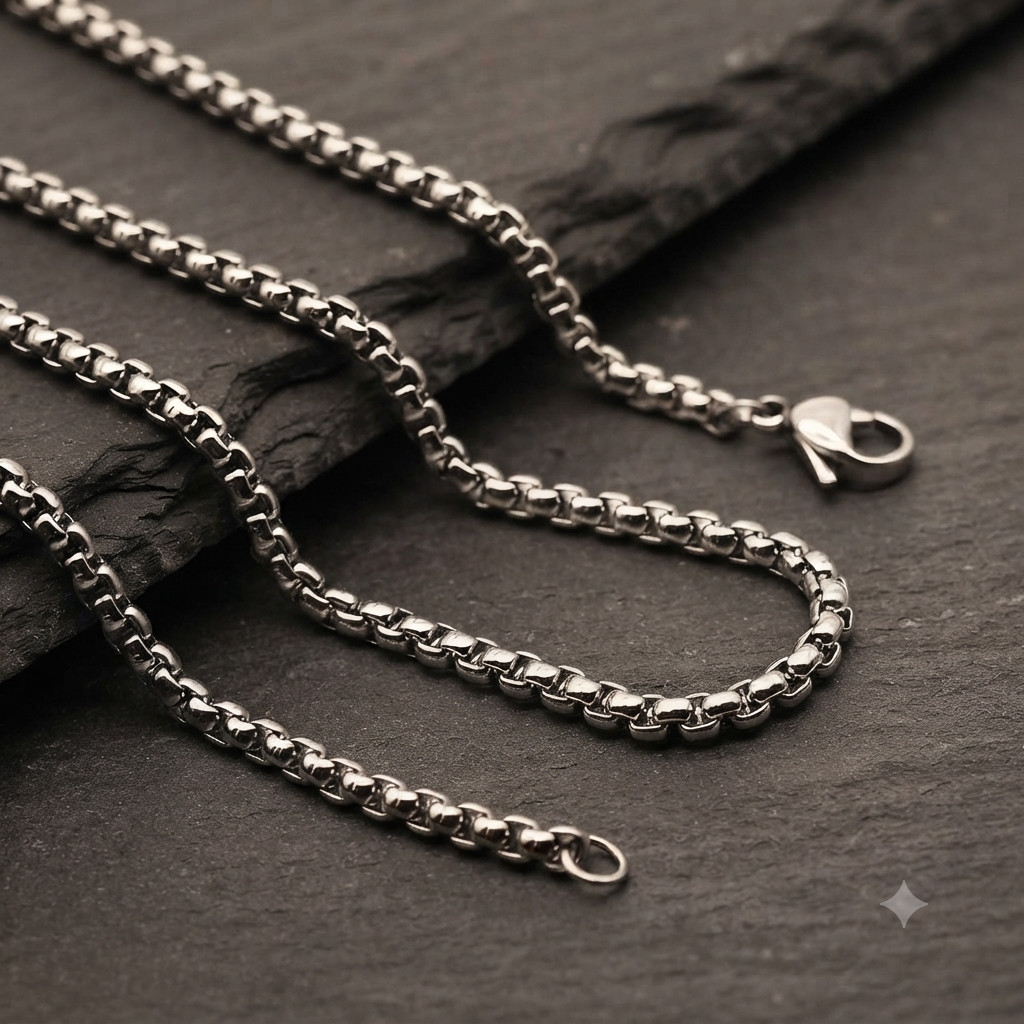 Stainless Steel with Square Rolo Link Chain box, Necklace for Women