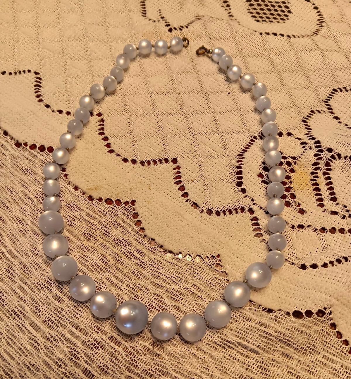 Light Blue Simulated Imitation Pearl Beaded Necklace – Glass, Spring Ring Clasp