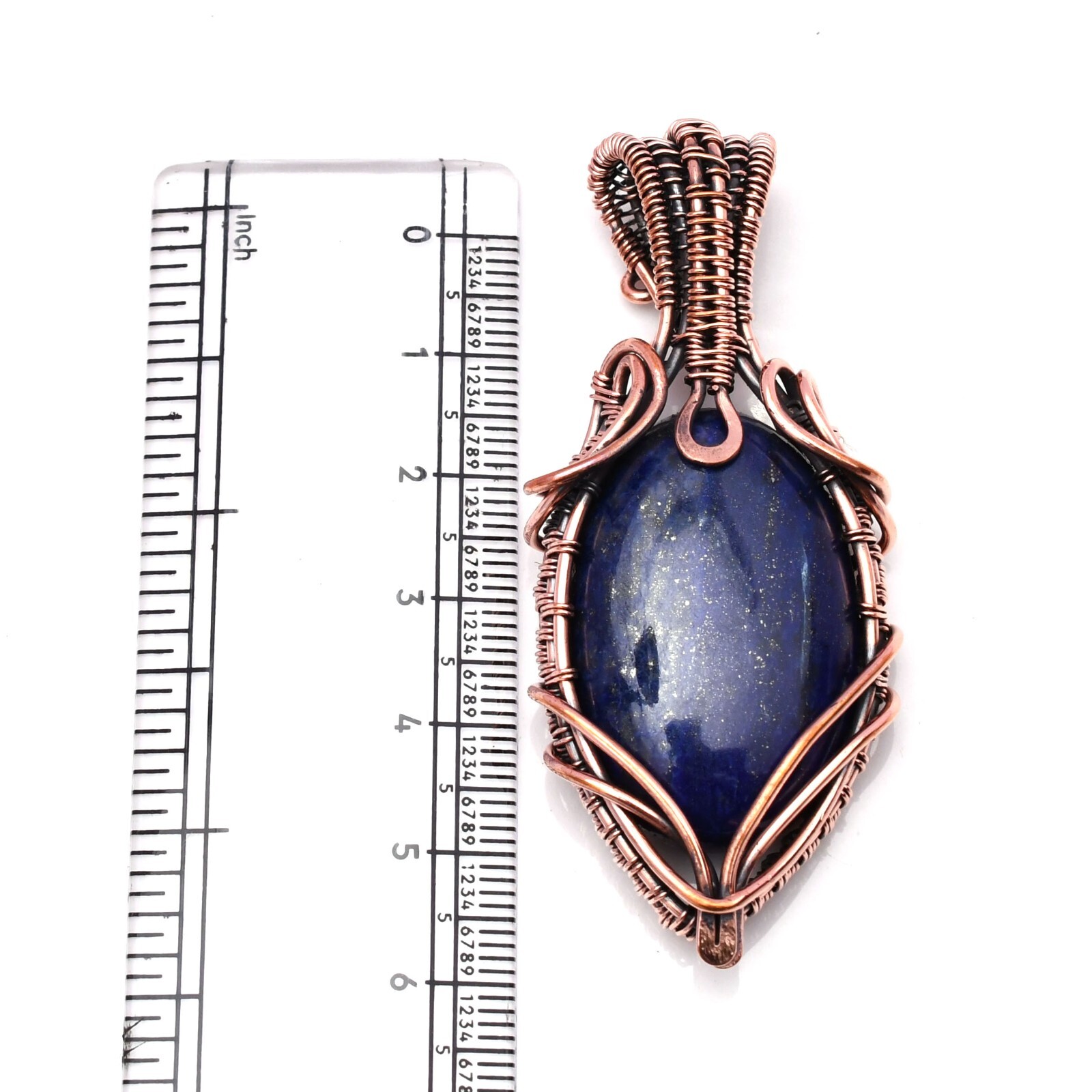 Lapis Lazuli Pendant Copper Wire Wrapped Handmade Jewelry Pendant 2.15″