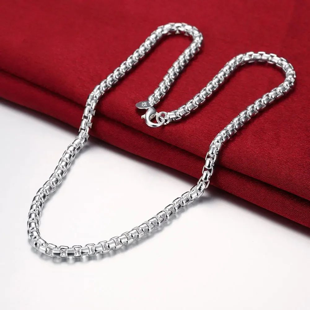 Hot Sale 925 Sterling Silver 4mm Round Grid Chain Necklace Woman Men Jewelry