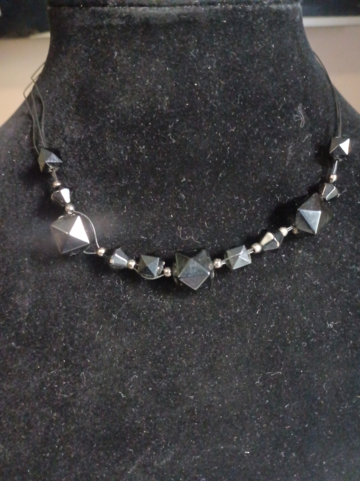 vintage Black Beaded Cord Choker Necklace Adjustable Lobster Clasp 16in