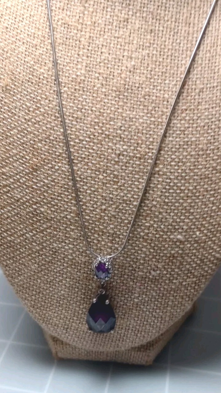 925 Marked Chain Amythest Oval,round Purple,colorless Stoned 18″necklace