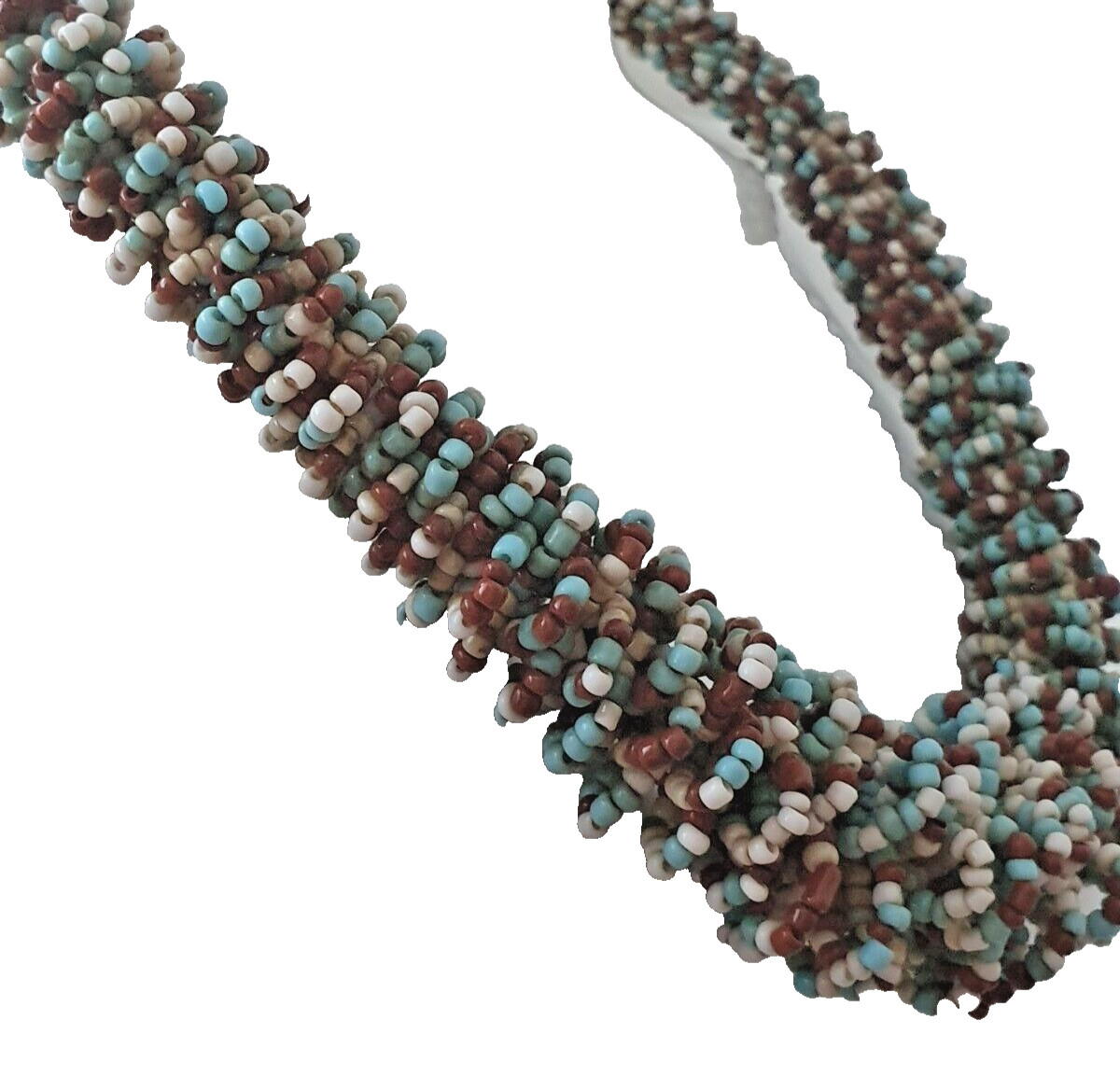 Blue White Brown Twisted Seed Bead None Metal Tribal Ethnic Adjustable Necklace