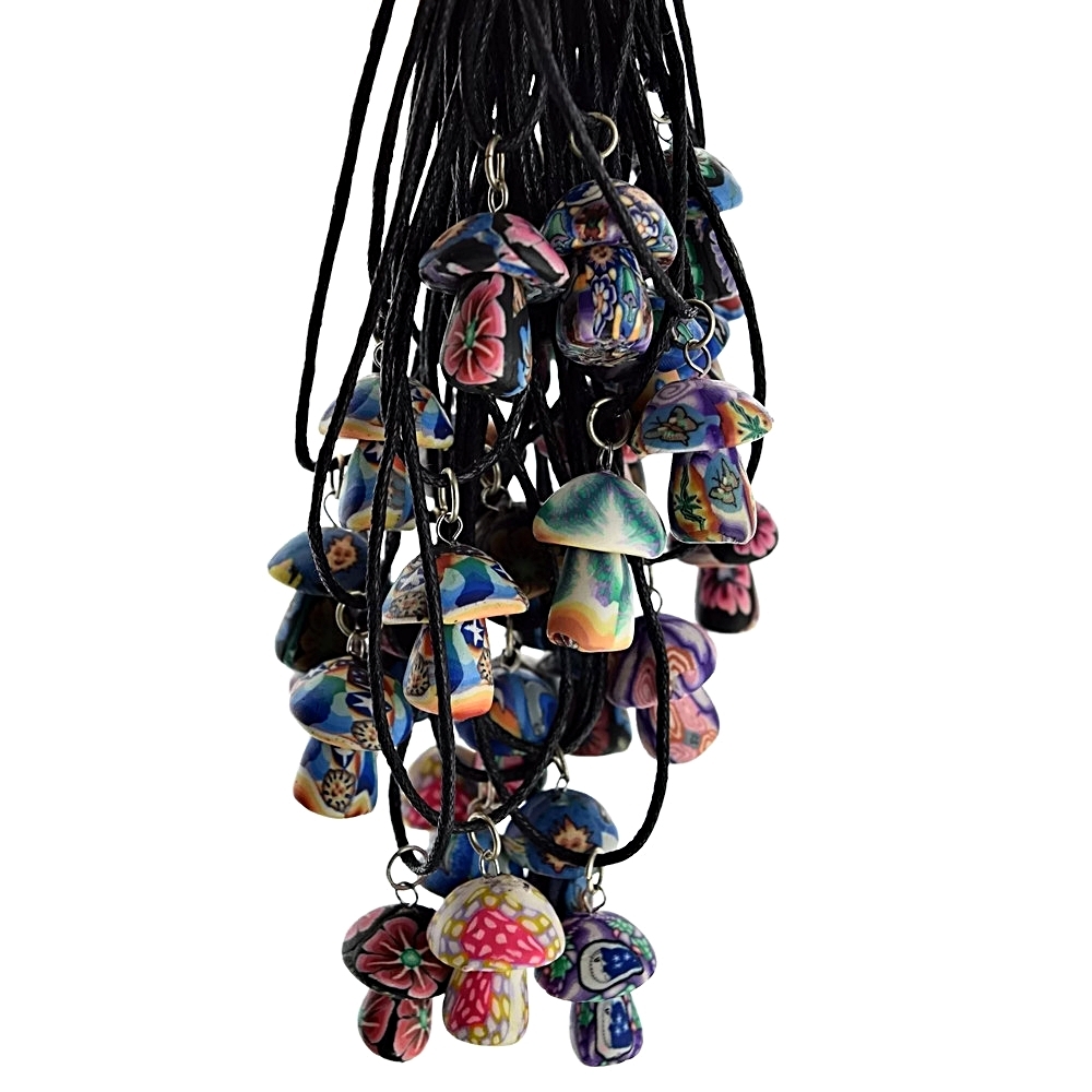 Mushroom Charm Shroom Clay Pendant 18″ Choker Random Color Necklace USA Seller