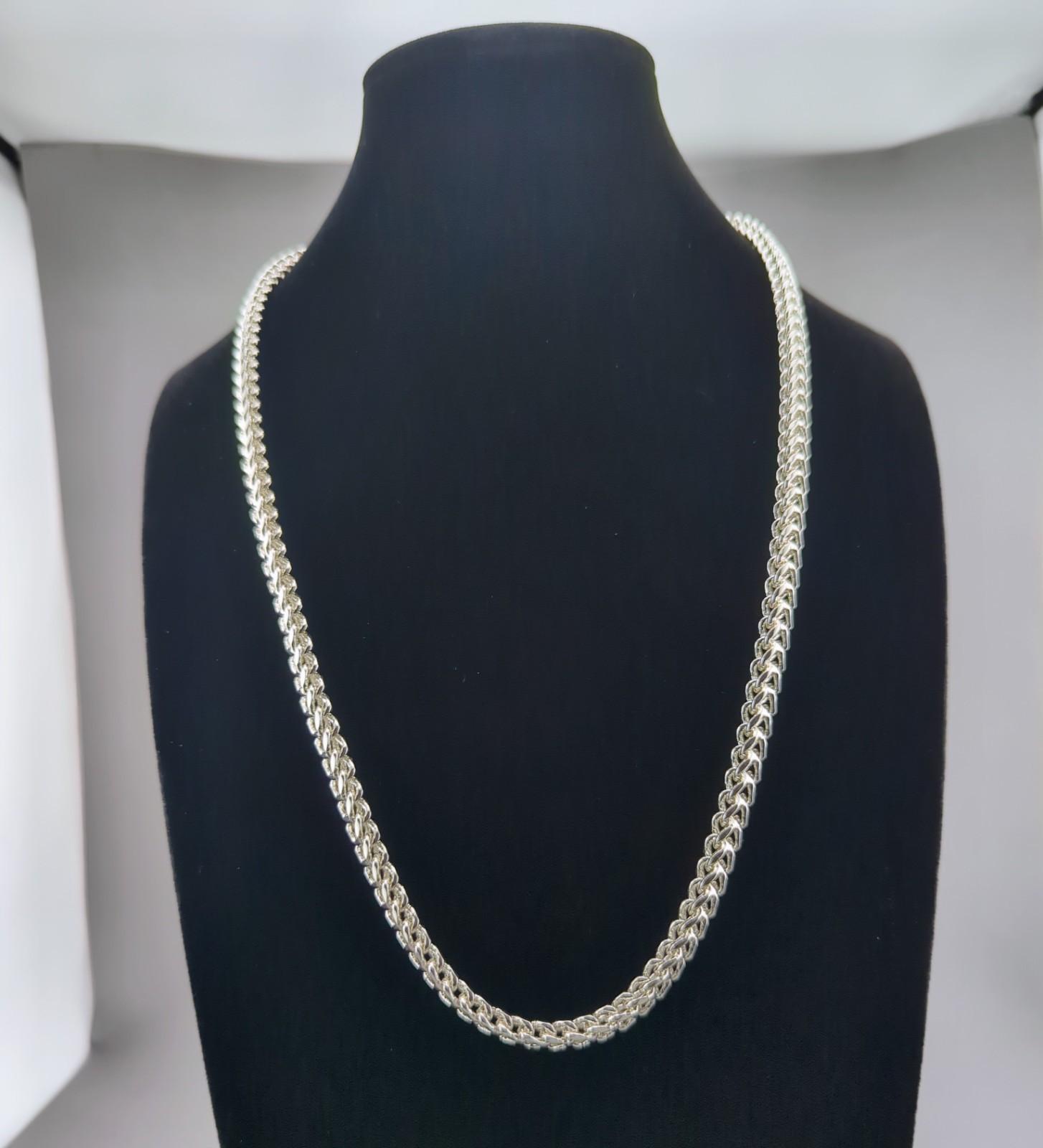 Silver-Tone Franco Chain Necklace 26” 7mm Heavy 62g Marked 925 Italy Fashion