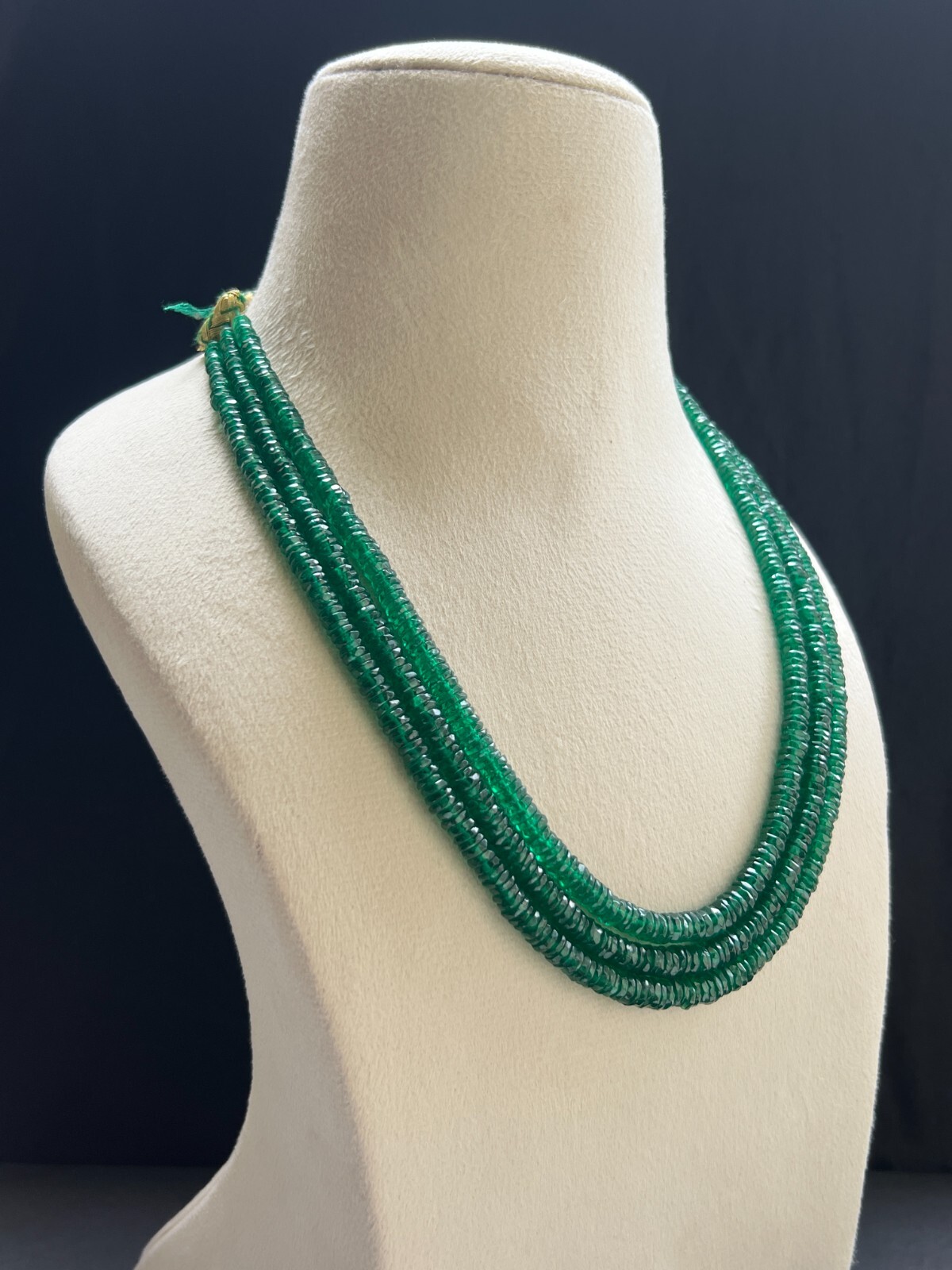 Emerald labbon facted 3 Layer Heishi Beads Necklace 18″ Handmade Layered Jewelry