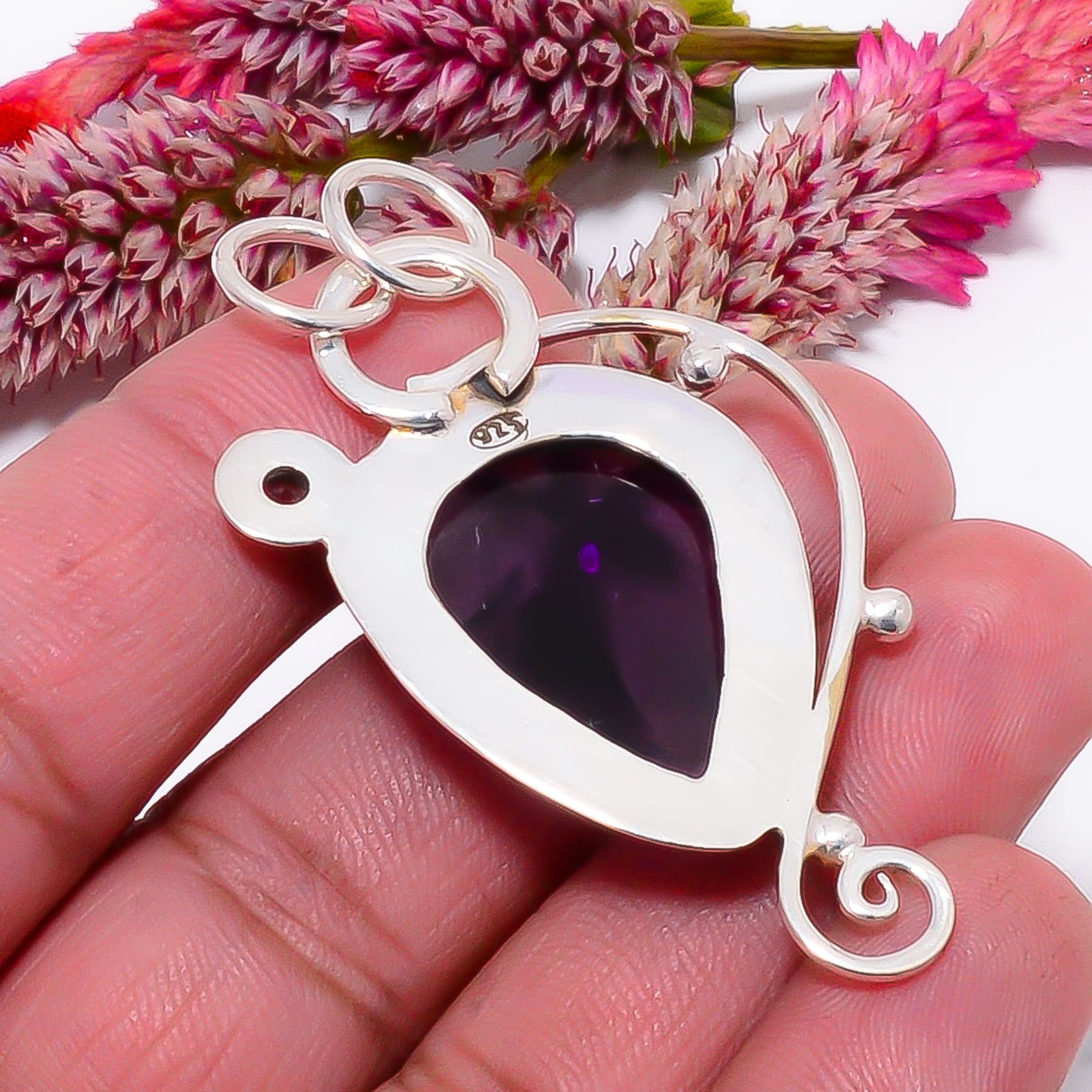 Trapiche Amethyst – Brazil, Purple Amethyst 925 Sterling Silver Pendant 2.26″ S8