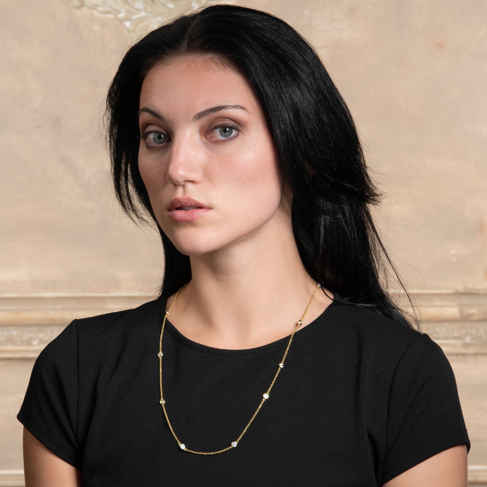 Long Gold Chain Necklace with Stones