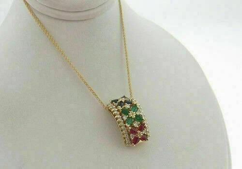 2Ct Round Cut Simulated Ruby, Sapphire & Emerald Pendant 14k Yellow Gold Plated