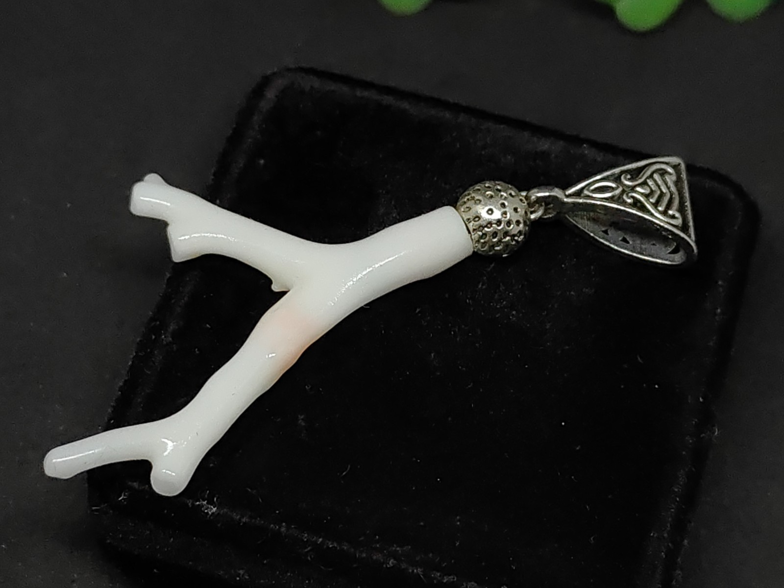 AAA Japanese White Coral Branch Pendant: Silver Brass, Natural Gemstone