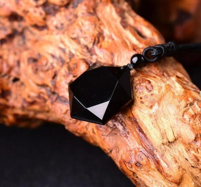 Natural Black Obsidian Stone Pendant Healing Fashion Amulet Unisex Necklace Gift