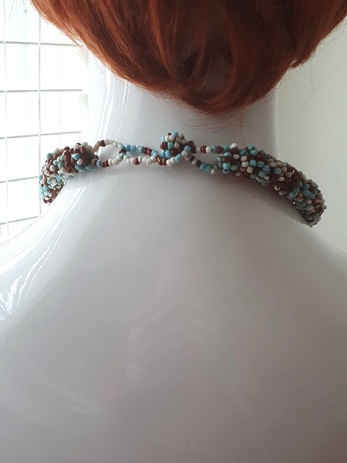Blue White Brown Twisted Seed Bead None Metal Tribal Ethnic Adjustable Necklace