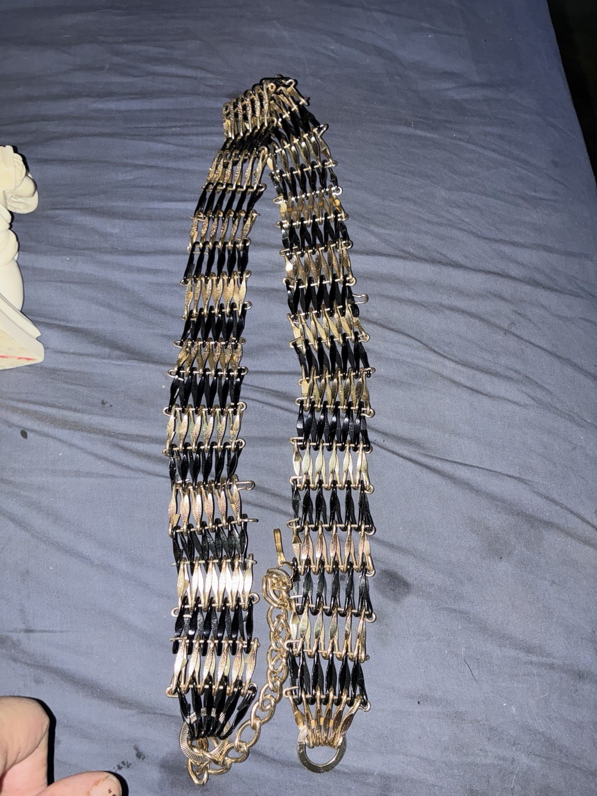 Gold/Black Tone Multi-Strand Chain Statement Necklace/belt, Metal shepherds hook