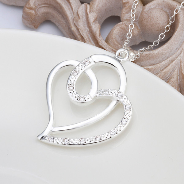 Lovely 925 Sterling Silver Filled SF Heart CZ Pendant Necklace N-A668 Gift