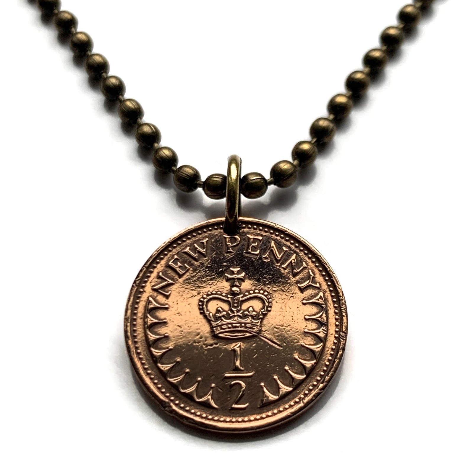 1971 England UK 1/2 New Penny coin pendant Henry VII English crown London 000552